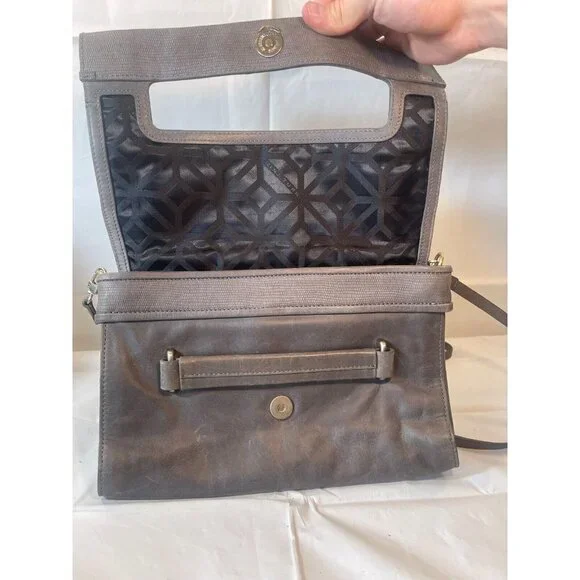 Trina TURK Gray Leather Bag Shoulder Crossbody with Handle Magnetic - Picture 13 of 13